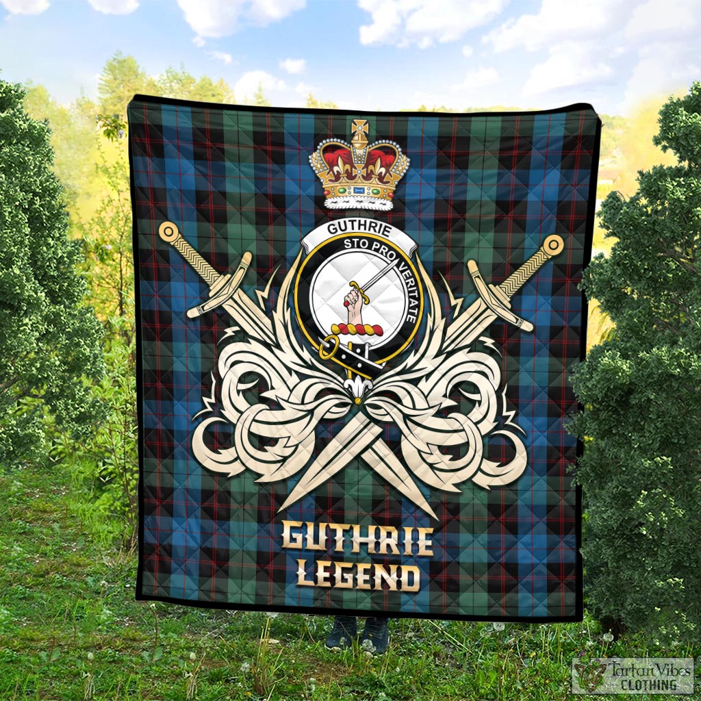 Tartan Vibes Clothing Guthrie Tartan Quilt with Clan Crest and the Golden Sword of Courageous Legacy