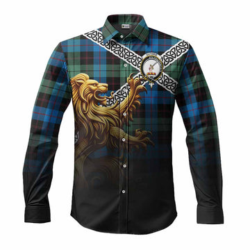 Guthrie Crest Tartan Long Sleeve Button Shirt with Golden Lion Emblem Celtic Style Men's Shirt S - Tartan Vibes Clothing