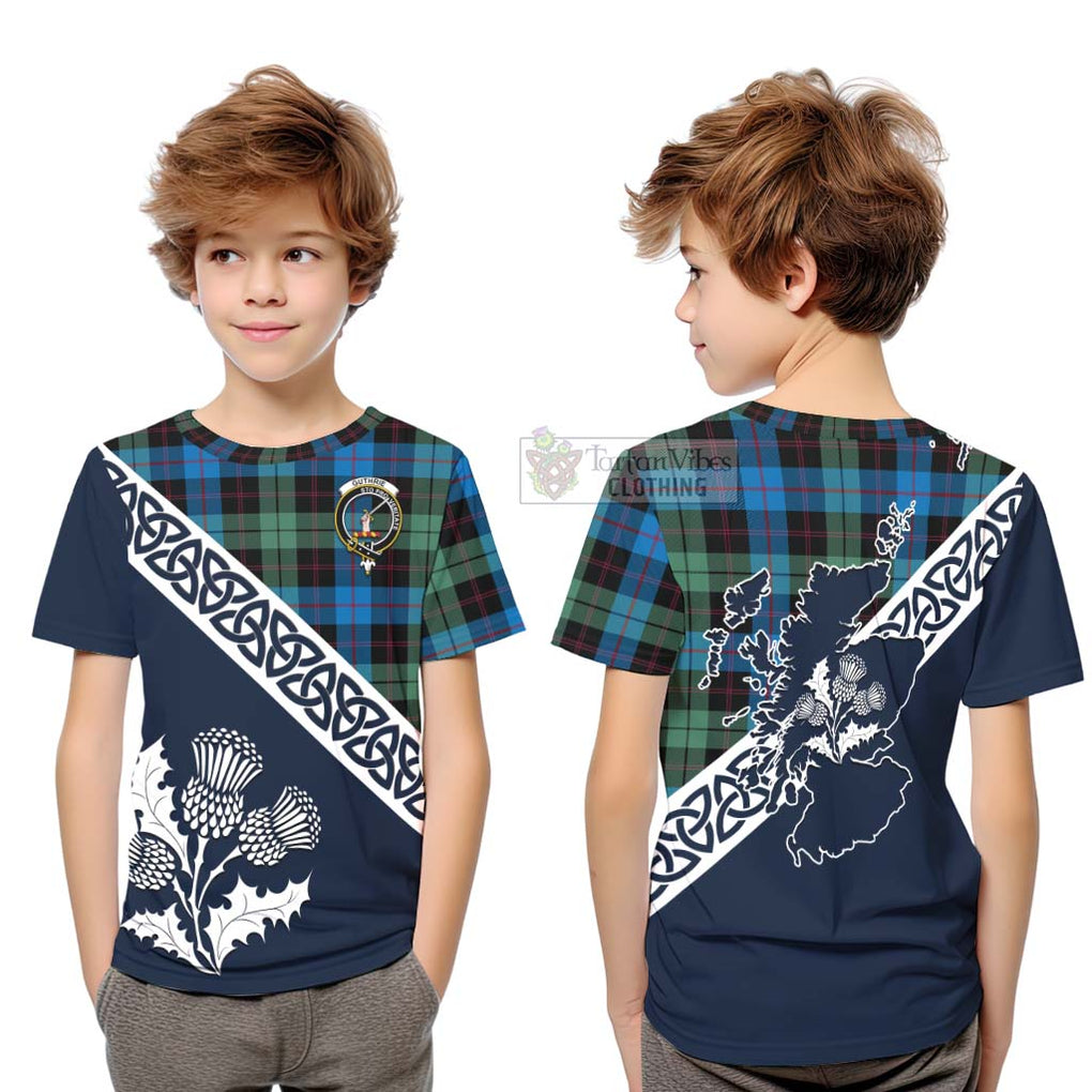 Guthrie Tartan Kid T-Shirt Featuring Thistle and Scotland Map Youth XL Size14 - Tartan Vibes Clothing