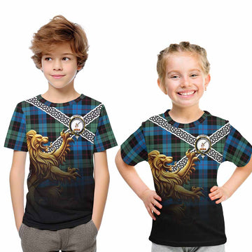 Guthrie Crest Tartan Kid T-Shirt with Golden Lion Emblem Celtic Style Youth XL Size14 - Tartan Vibes Clothing