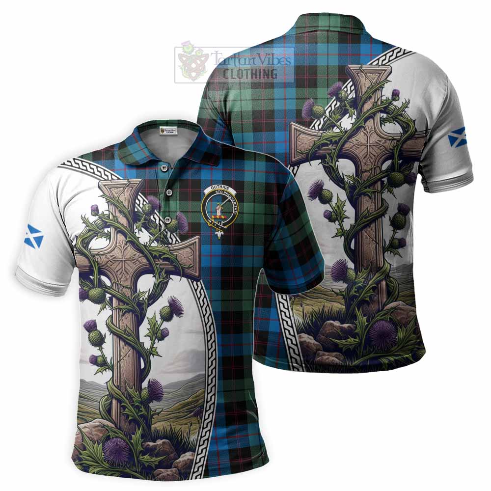 Tartan Vibes Clothing Guthrie Tartan Polo Shirt with Family Crest and St. Andrew's Cross Accented by Thistle Vines