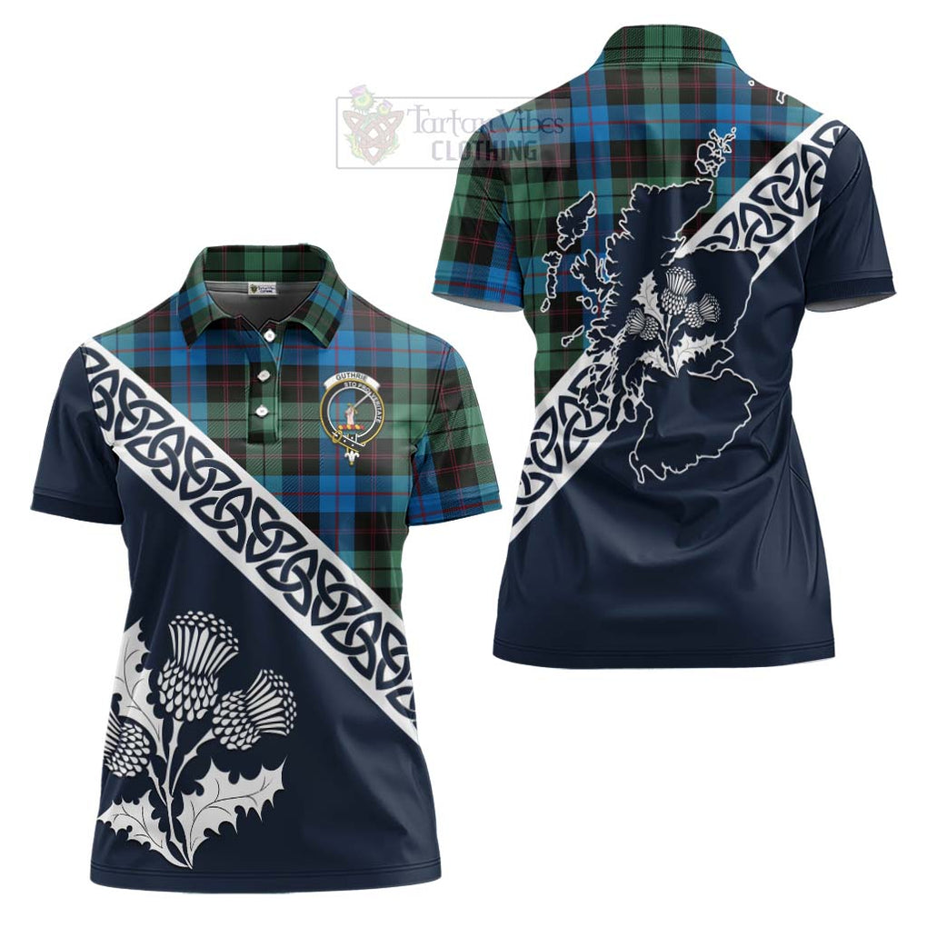 Tartan Vibes Clothing Guthrie Tartan Women's Polo Shirt Featuring Thistle and Scotland Map