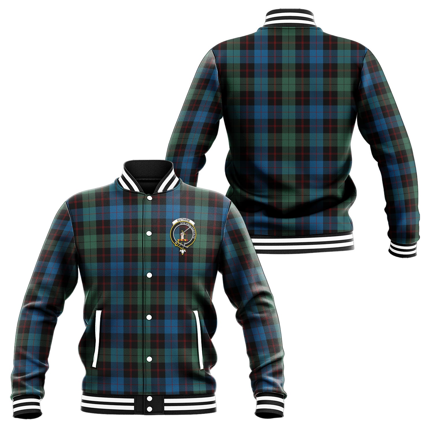 Guthrie Tartan Baseball Jacket with Family Crest Unisex - Tartan Vibes Clothing