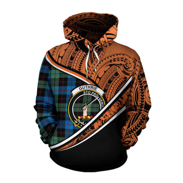 Guthrie Crest Tartan Cotton Hoodie with Polynesian Vibes Style - Orange Version