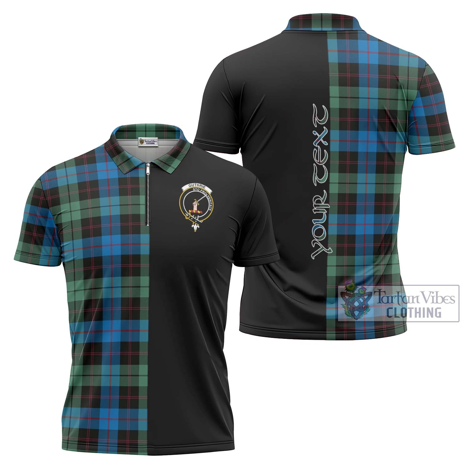 Tartan Vibes Clothing Guthrie Tartan Zipper Polo Shirt with Family Crest and Half Of Me Style