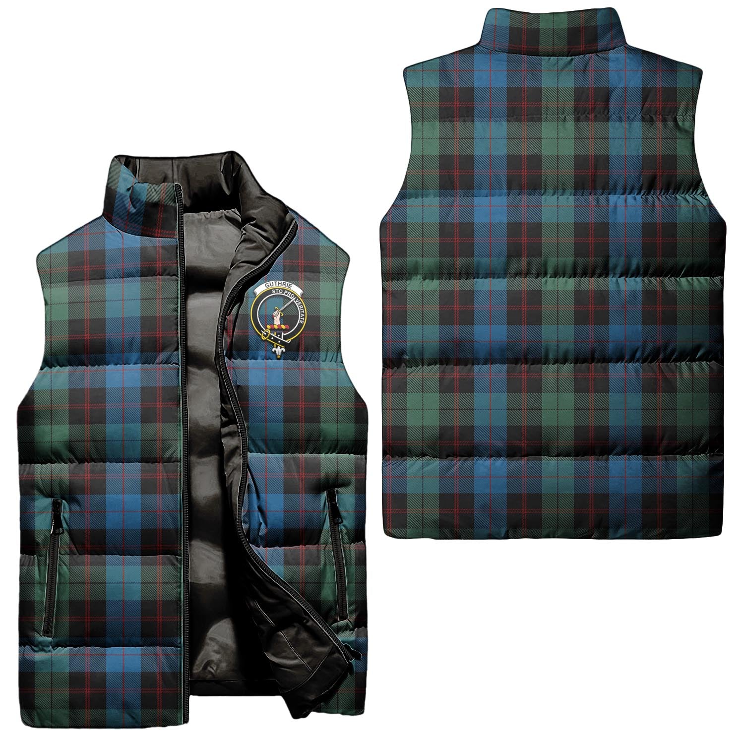 Guthrie Tartan Sleeveless Puffer Jacket with Family Crest Unisex - Tartanvibesclothing