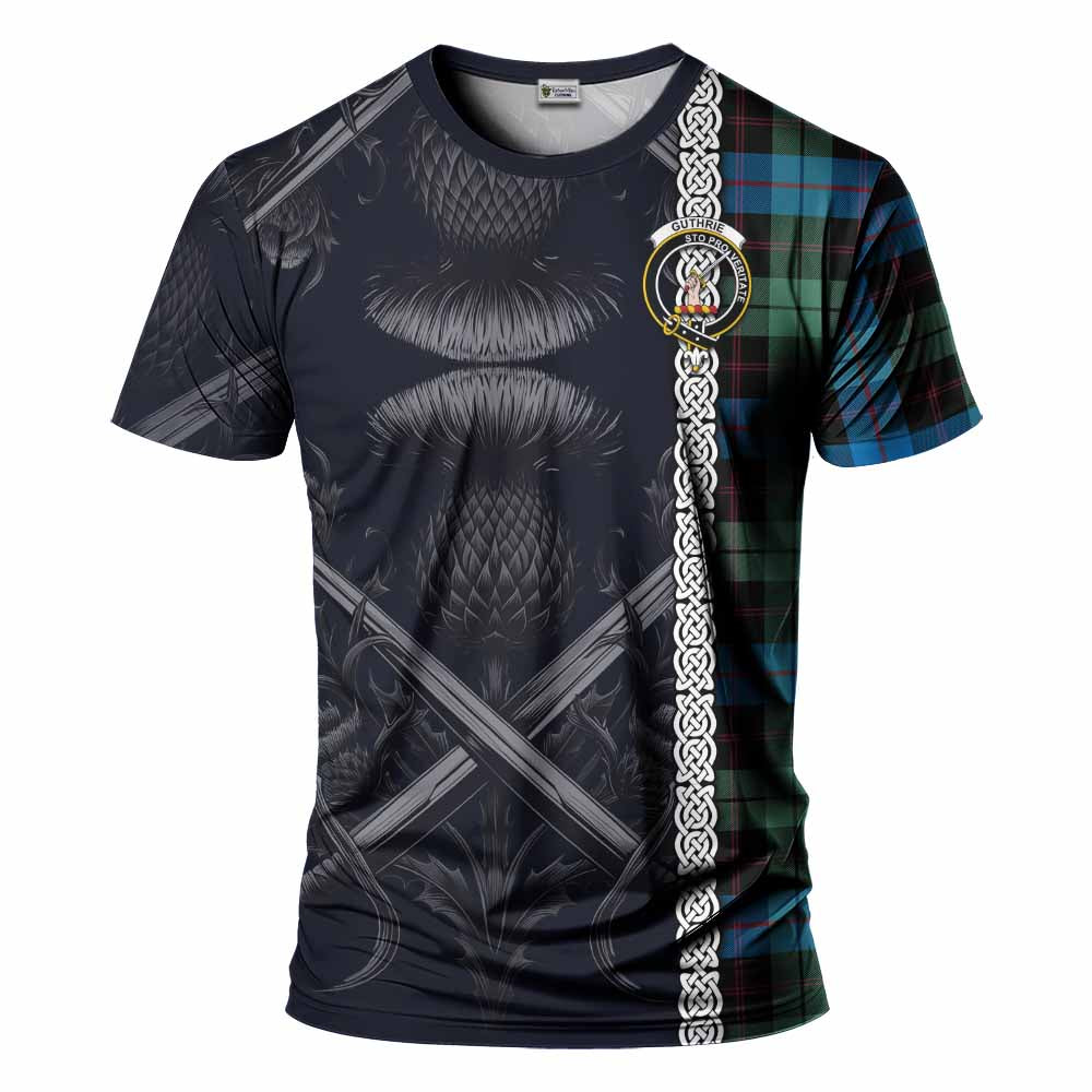 Tartan Vibes Clothing Guthrie Tartan T-Shirt with Family Crest Cross Sword Thistle Celtic Vibes