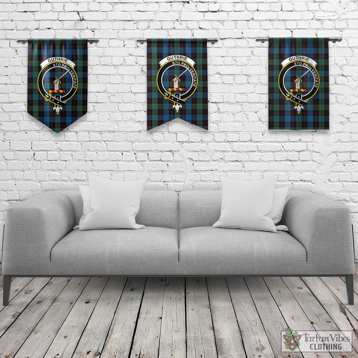 Guthrie Tartan Gonfalon, Tartan Banner with Family Crest Rectangle - Tartan Vibes Clothing