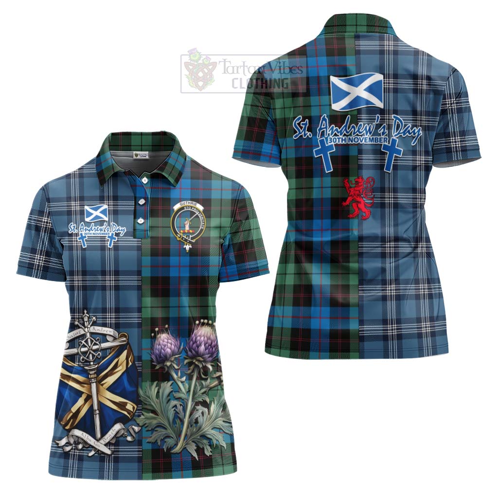 Tartan Vibes Clothing Guthrie Tartan Women's Polo Shirt Happy St. Andrew's Day Half Tartan Style