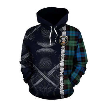 Guthrie Tartan Cotton Hoodie with Family Crest Cross Sword Thistle Celtic Vibes Pullover Hoodie XS - Tartan Vibes Clothing