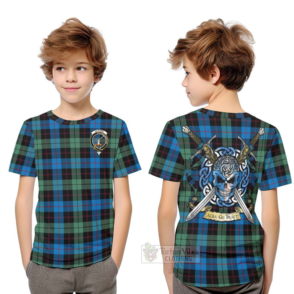 Tartan Vibes Clothing Guthrie Tartan Kid T-Shirt with Family Crest Celtic Skull Style