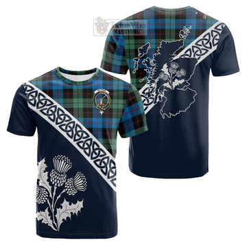 Guthrie Tartan Cotton T-shirt Featuring Thistle and Scotland Map