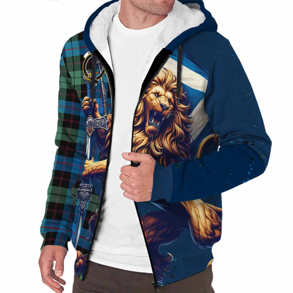 Tartan Vibes Clothing Guthrie Tartan Family Crest Sherpa Hoodie with Scottish Majestic Lion