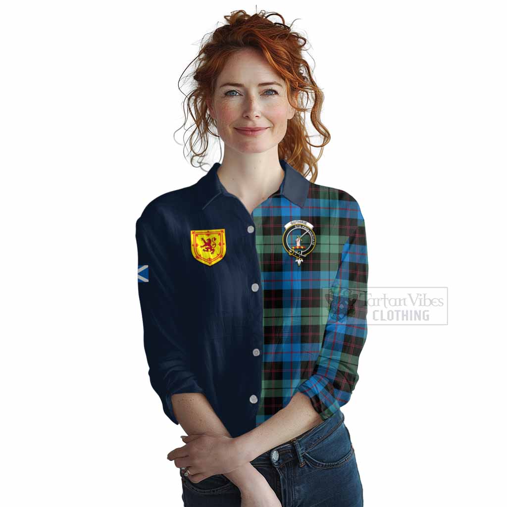 Tartan Vibes Clothing Guthrie Tartan Women's Casual Shirt Alba with Scottish Lion Royal Arm Half Style