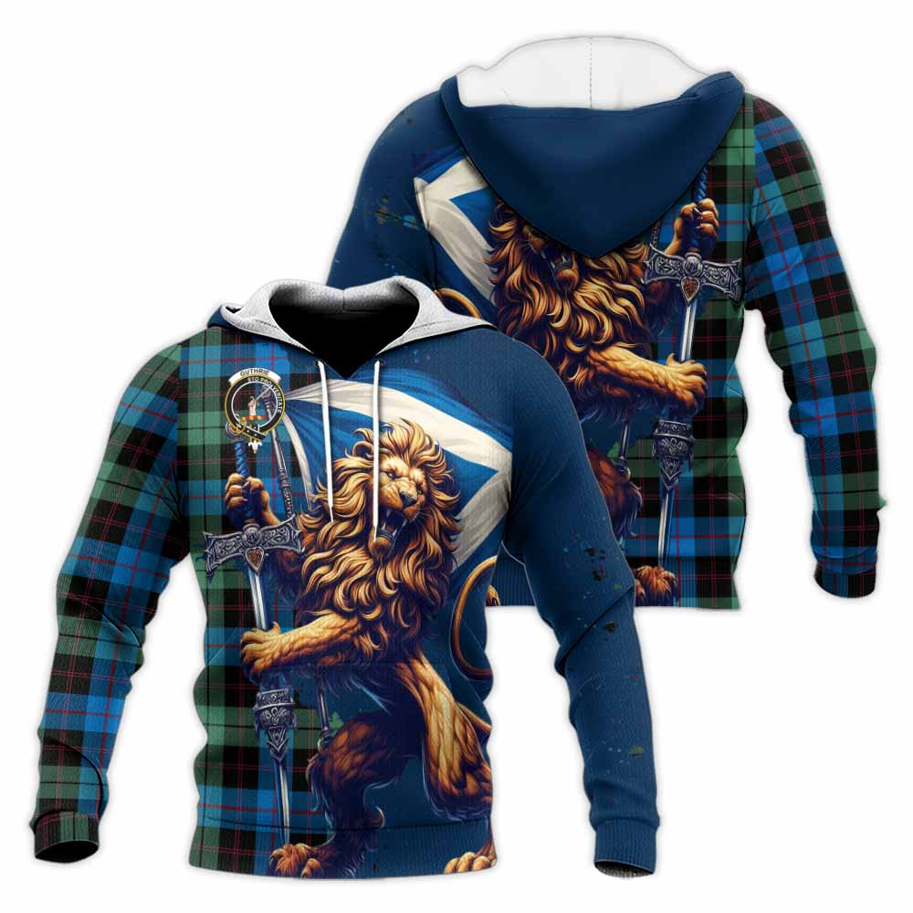 Tartan Vibes Clothing Guthrie Tartan Family Crest Knitted Hoodie with Scottish Majestic Lion