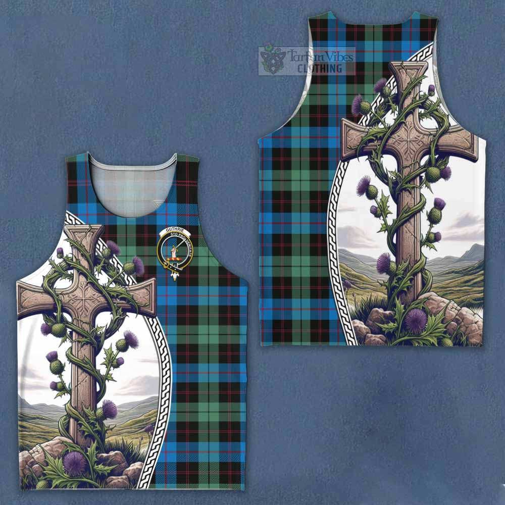 Tartan Vibes Clothing Guthrie Tartan Men's Tank Top with Family Crest and St. Andrew's Cross Accented by Thistle Vines