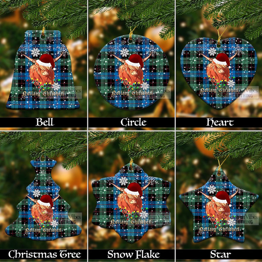 Tartan Vibes Clothing Guthrie Clan Tartan Ornament with Christmas Twinkle Highland Cattle