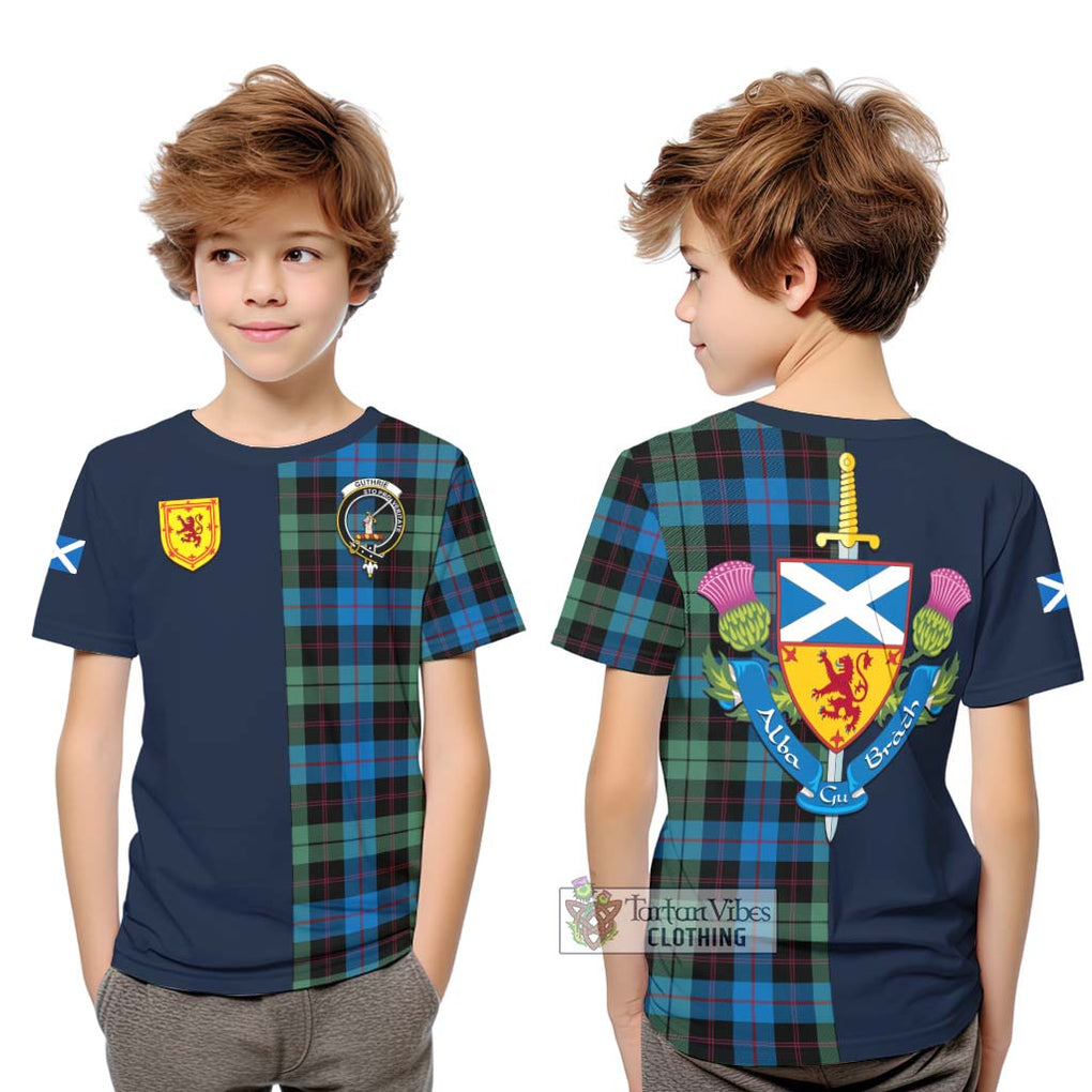 Tartan Vibes Clothing Guthrie Tartan Kid T-Shirt with Scottish Lion Royal Arm Half Style