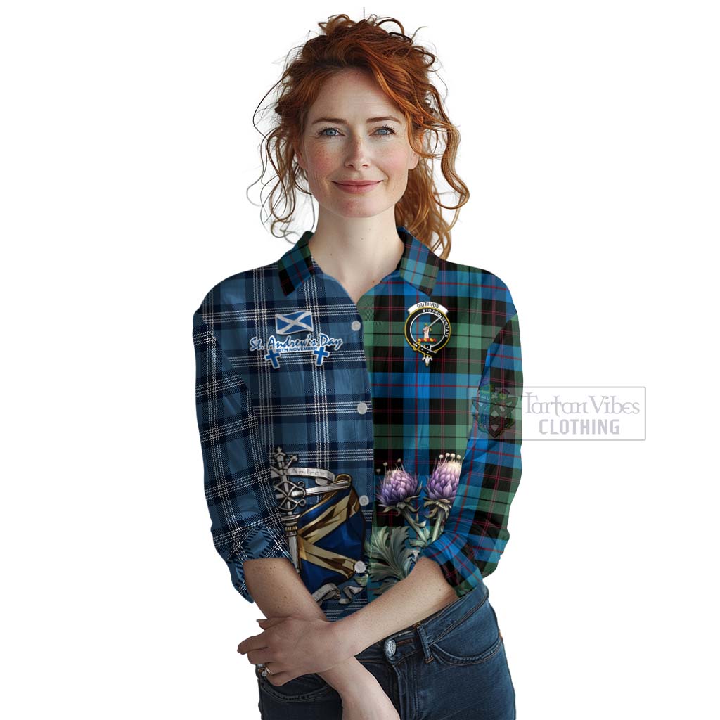 Tartan Vibes Clothing Guthrie Tartan Women's Casual Shirt Happy St. Andrew's Day Half Tartan Style