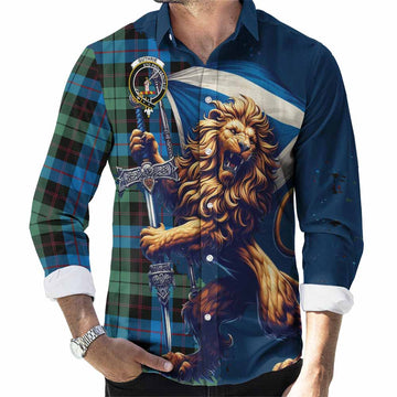 Guthrie Tartan Family Crest Long Sleeve Button Shirt with Scottish Majestic Lion