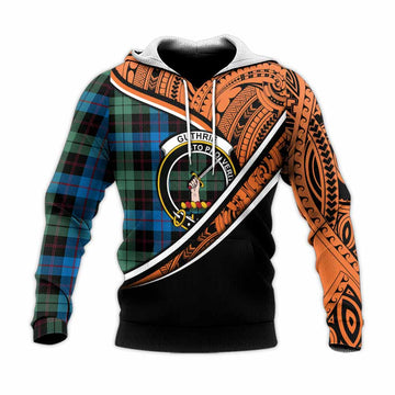 Guthrie Crest Tartan Knitted Hoodie with Polynesian Vibes Style - Orange Version