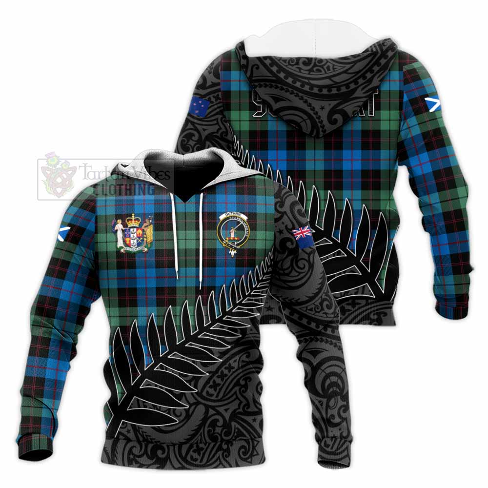 Tartan Vibes Clothing Guthrie Crest Tartan Knitted Hoodie with New Zealand Silver Fern Half Style