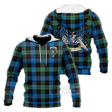 Guthrie Tartan Knitted Hoodie with Family Crest Celtic Skull Style