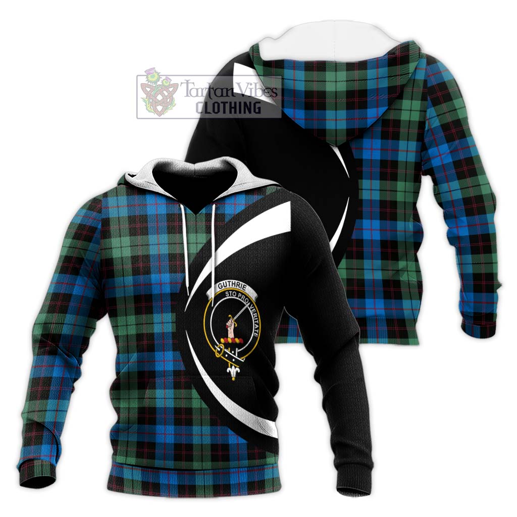 Guthrie Tartan Knitted Hoodie with Family Crest Circle Style Unisex Knitted Pullover Hoodie - Tartan Vibes Clothing