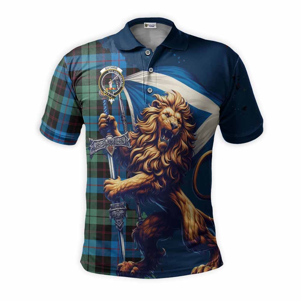 Tartan Vibes Clothing Guthrie Tartan Family Crest Men's Polo Shirt with Scottish Majestic Lion