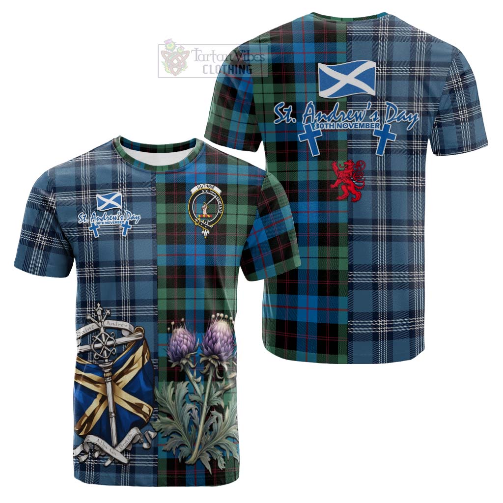 Tartan Vibes Clothing Guthrie Tartan Cotton T-shirt Happy St. Andrew's Day Half Tartan Style