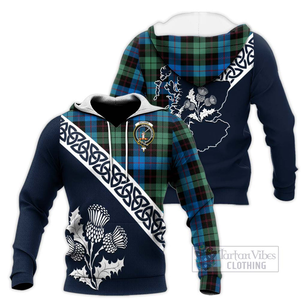 Tartan Vibes Clothing Guthrie Tartan Knitted Hoodie Featuring Thistle and Scotland Map