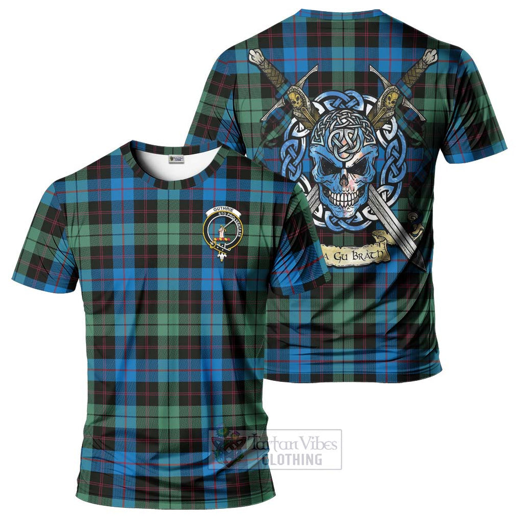 Tartan Vibes Clothing Guthrie Tartan T-Shirt with Family Crest Celtic Skull Style