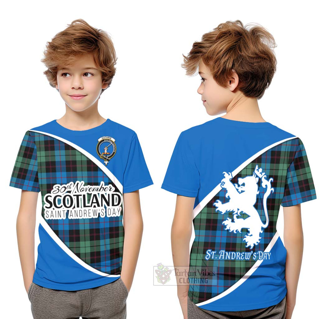 Tartan Vibes Clothing Guthrie Family Crest Tartan Kid T-Shirt Celebrate Saint Andrew's Day in Style