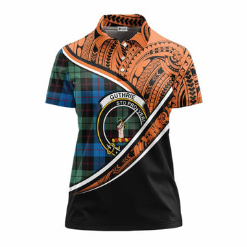 Guthrie Crest Tartan Women's Polo Shirt with Polynesian Vibes Style - Orange Version