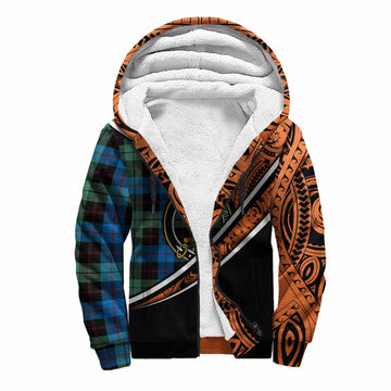 Guthrie Crest Tartan Sherpa Hoodie with Polynesian Vibes Style - Orange Version