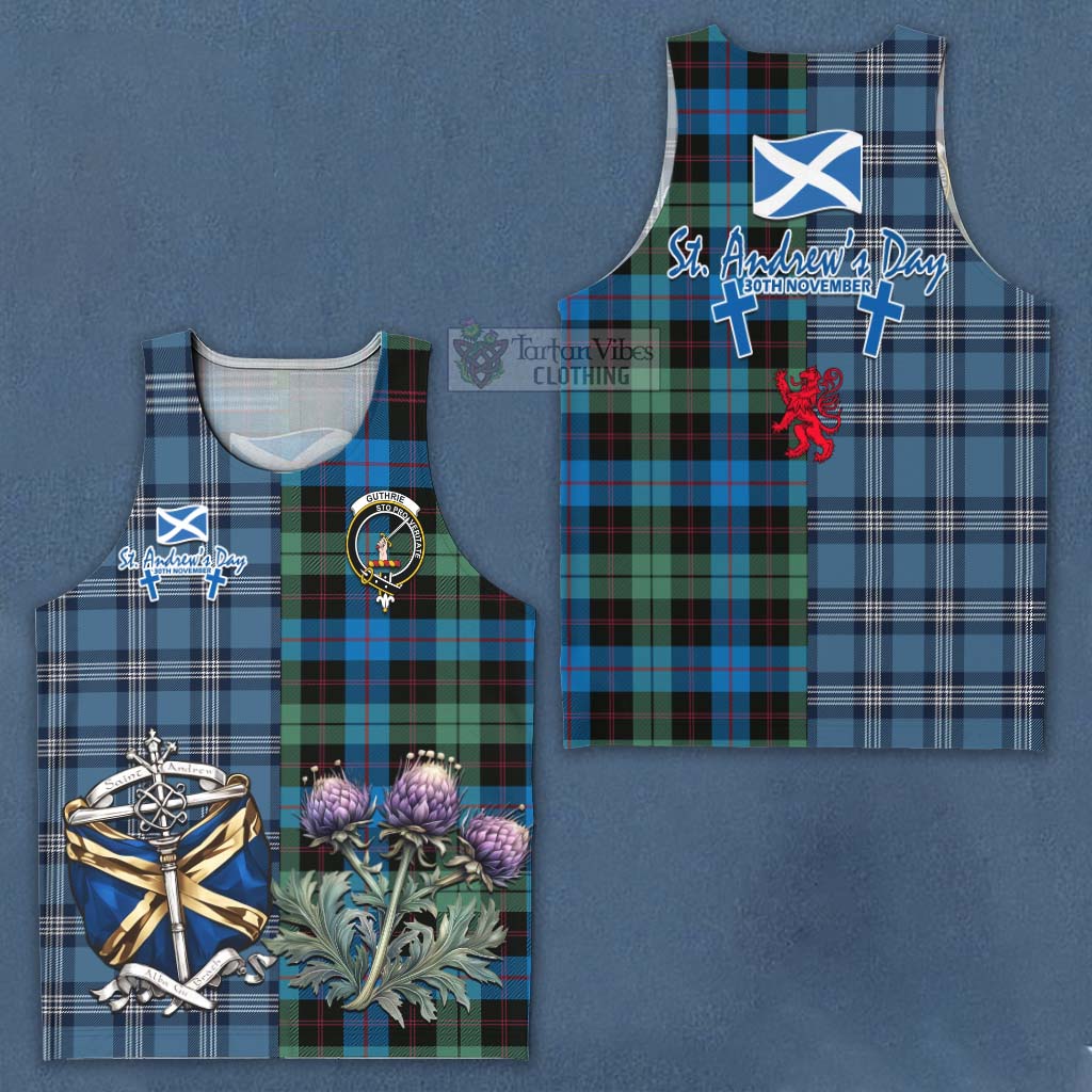 Tartan Vibes Clothing Guthrie Tartan Men's Tank Top Happy St. Andrew's Day Half Tartan Style