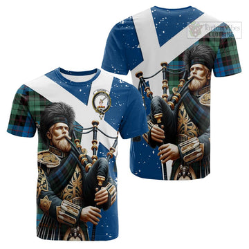 Guthrie Tartan Cotton T-shirt with Family Crest Scottish Bagpiper Vibes