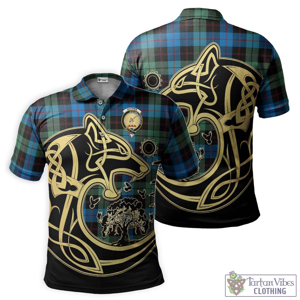 Tartan Vibes Clothing Guthrie Tartan Polo Shirt with Family Crest Celtic Wolf Style