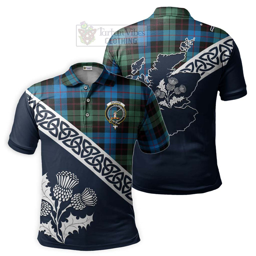 Guthrie Tartan Polo Shirt Featuring Thistle and Scotland Map