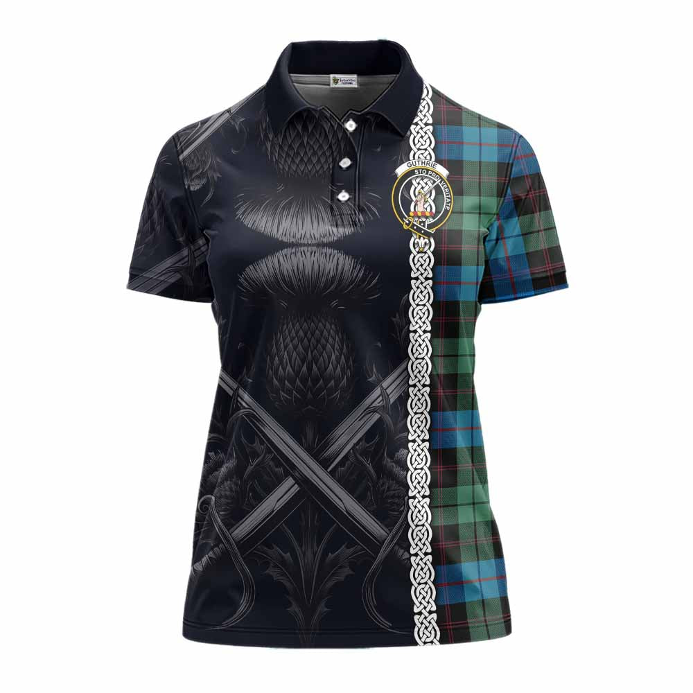 Tartan Vibes Clothing Guthrie Tartan Women's Polo Shirt with Family Crest Cross Sword Thistle Celtic Vibes