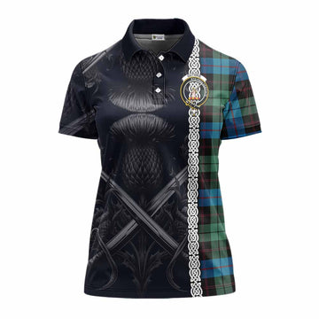 Guthrie Tartan Women's Polo Shirt with Family Crest Cross Sword Thistle Celtic Vibes