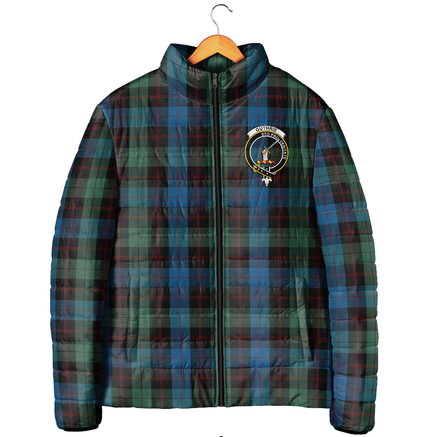 Guthrie Tartan Padded Jacket with Family Crest - Tartanvibesclothing