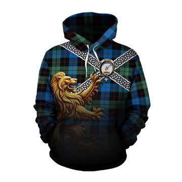 Guthrie Crest Tartan Cotton Hoodie with Golden Lion Emblem Celtic Style Pullover Hoodie XS - Tartan Vibes Clothing