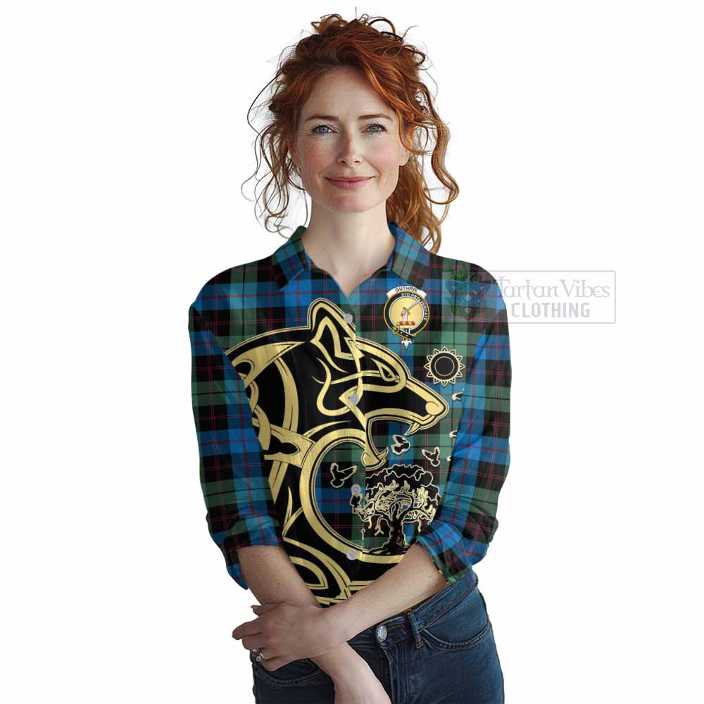 Tartan Vibes Clothing Guthrie Tartan Women's Casual Shirt with Family Crest Celtic Wolf Style