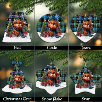 Guthrie Tartan Christmas Ceramic Ornament with Adorable Highland Coo