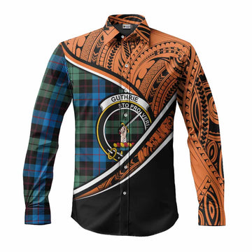 Guthrie Crest Tartan Long Sleeve Button Shirt with Polynesian Vibes Style - Orange Version