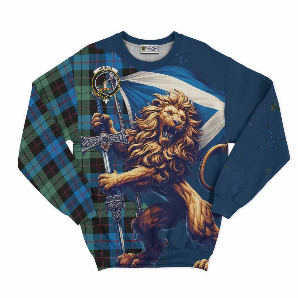 Tartan Vibes Clothing Guthrie Tartan Family Crest Sweatshirt with Scottish Majestic Lion