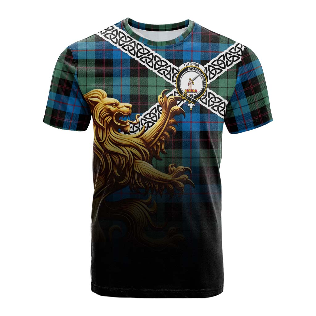 Guthrie Crest Tartan Cotton T-shirt with Golden Lion Emblem Celtic Style Kid's Shirt - Tartan Vibes Clothing