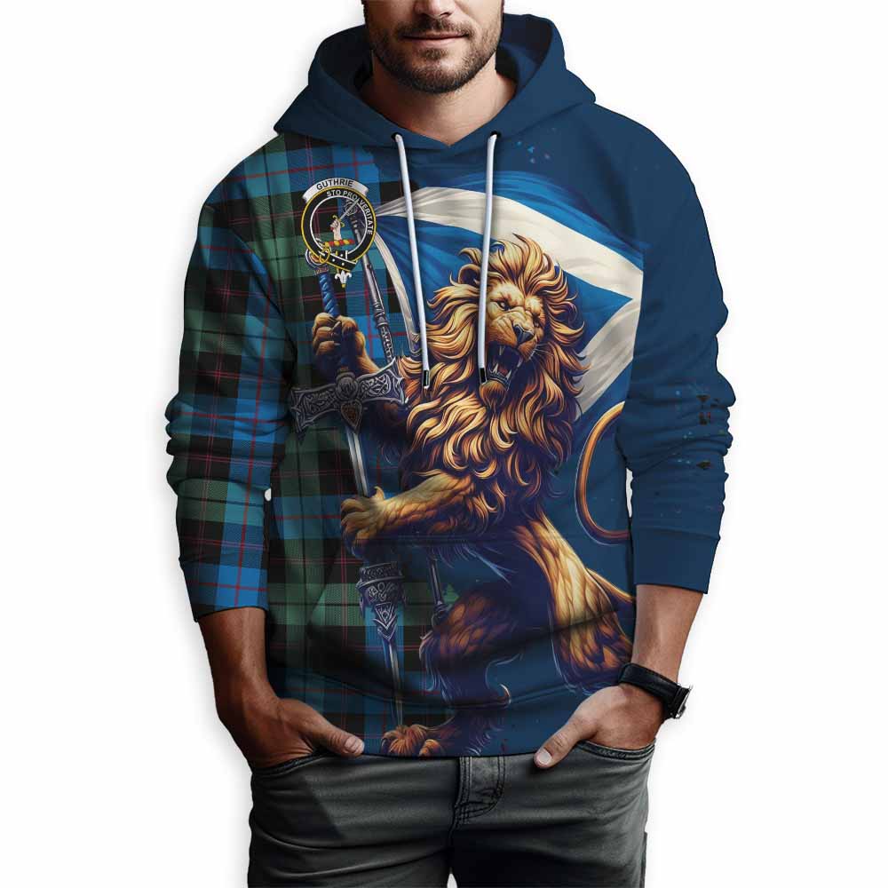 Tartan Vibes Clothing Guthrie Tartan Family Crest Hoodie with Scottish Majestic Lion