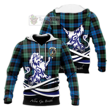 Guthrie Tartan Knitted Hoodie with Alba Gu Brath Regal Lion Emblem